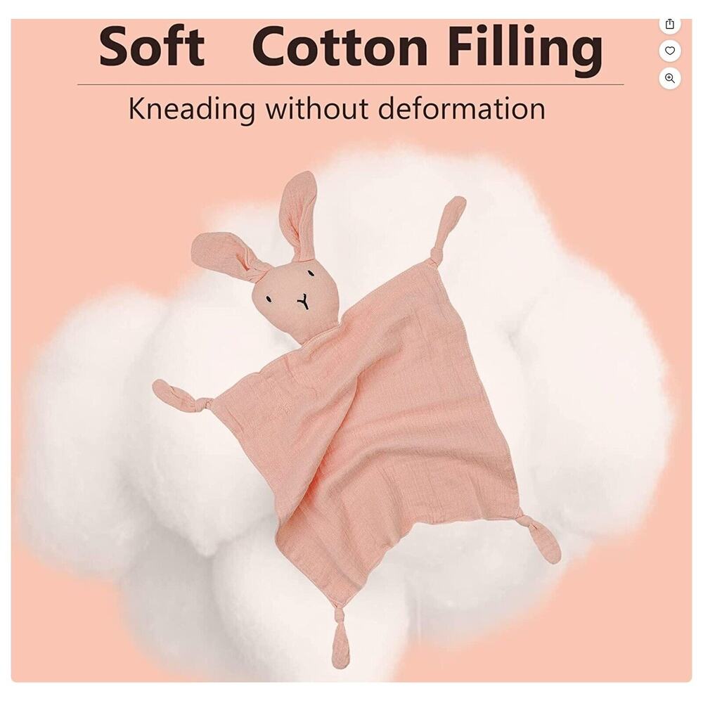 Bunny Lovey Organic Cotton Muslin‎ Security Blanket Knotted Corners Peach Pink